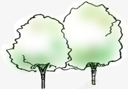 手绘两棵绿色大树素材