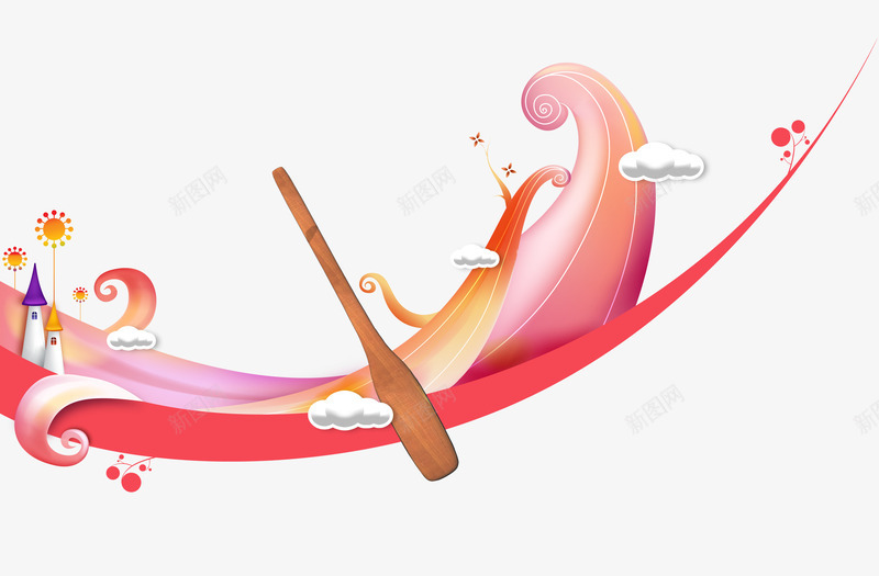 船png免抠素材_新图网 https://ixintu.com 划船 卡通 水上 流动 粉色 船 飘动