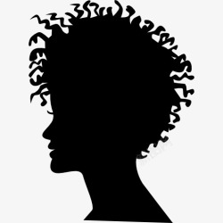 卷曲头发女人的头部轮廓短卷曲的发型图标高清图片