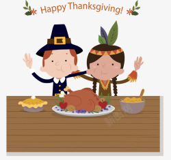传统感恩节卡通感恩节和谐的大餐高清图片