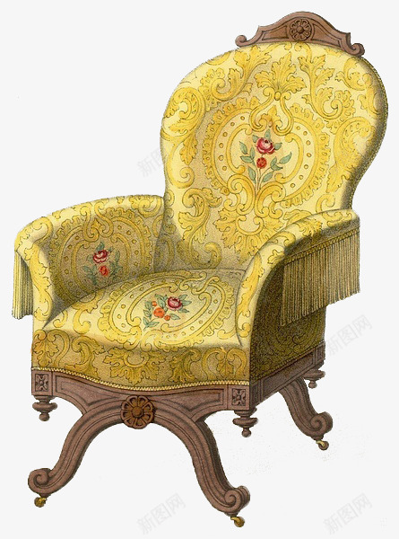 法国王室黄色椅子png免抠素材_新图网 https://ixintu.com 复古 椅子 法国 王室 绘画 黄色