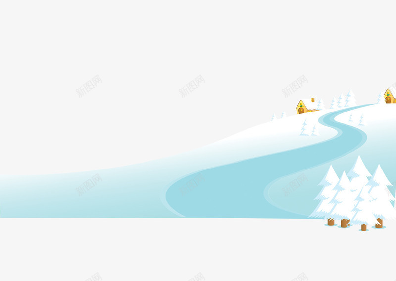 远处河流变得房屋png免抠素材_新图网 https://ixintu.com 圣诞节 房子 松树 河流 白色 蓝色 雪景