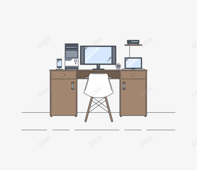 室内书桌布局png免抠素材_新图网 https://ixintu.com 书桌 椅子 电脑