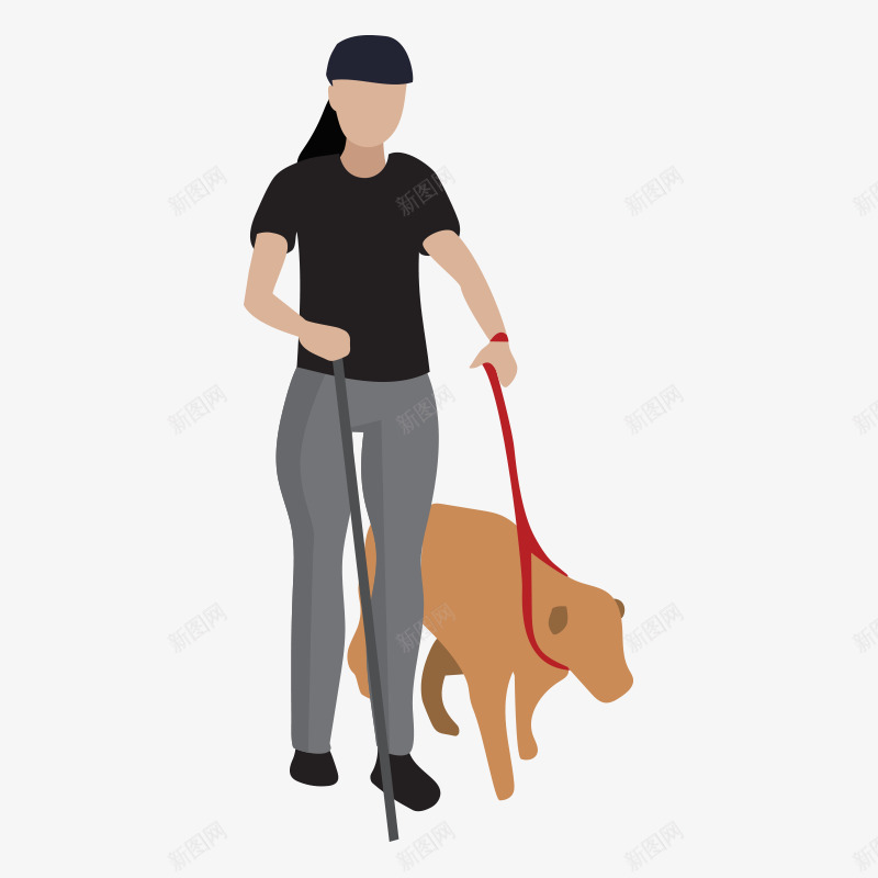 导盲犬行人png免抠素材_新图网 https://ixintu.com 卡通 导盲犬 插画 狗狗 盲人