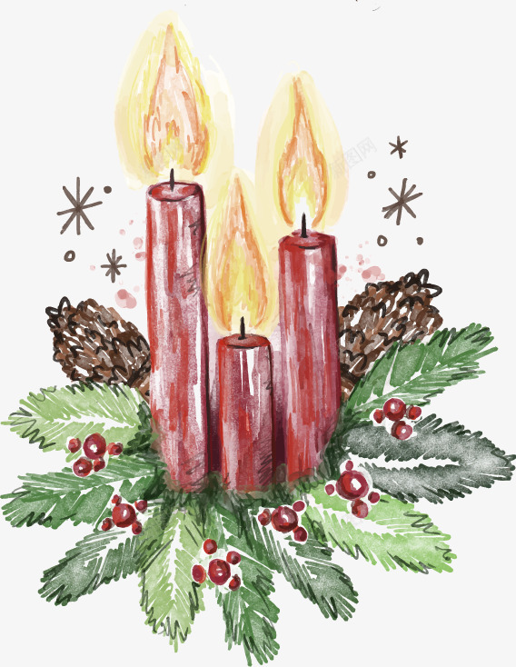 卡通手绘圣诞蜡烛png免抠素材_新图网 https://ixintu.com 卡通 圣诞节 手绘 松果 红色果实 绿叶 蜡烛