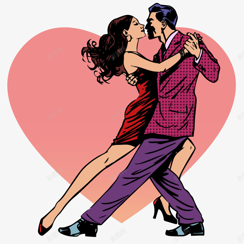 跳舞的情侣png免抠素材_新图网 https://ixintu.com 卡通 女人 手绘 爱心 男人 红色的 裙子 西装 跳舞