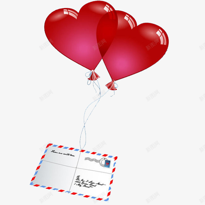 两颗心形气球带着信封png免抠素材_新图网 https://ixintu.com 信封 信封和气球 气球 爱心气球 矢量元素