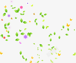 绿色植物装饰彩色小花绿色飘浮高清图片