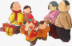 卡通中国风过年一家人素材