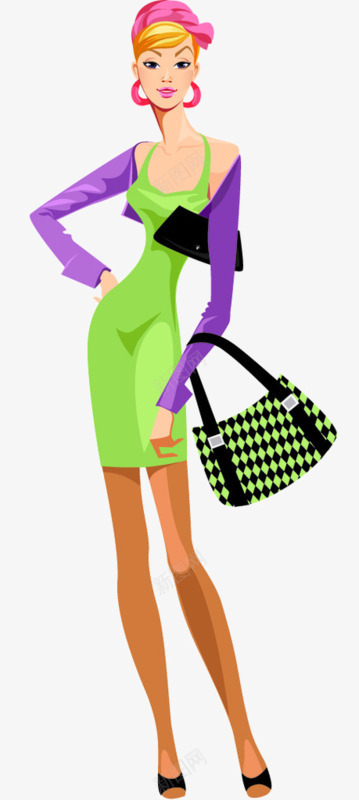 拎着包包的时尚女士png免抠素材_新图网 https://ixintu.com 女士 女士包包 时尚 站立的人 绿色