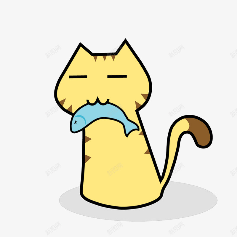 叼着鱼的猫png免抠素材_新图网 https://ixintu.com 叼着鱼的猫 小懒猫 懒猫 简易手绘卡通 黄色天蓝色