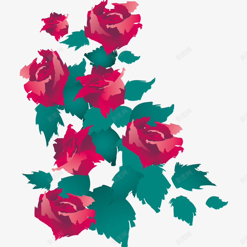 红色玫瑰花和叶子水彩图png免抠素材_新图网 https://ixintu.com 叶子 水彩图 玫瑰花 美丽的 花卉 花朵 装饰