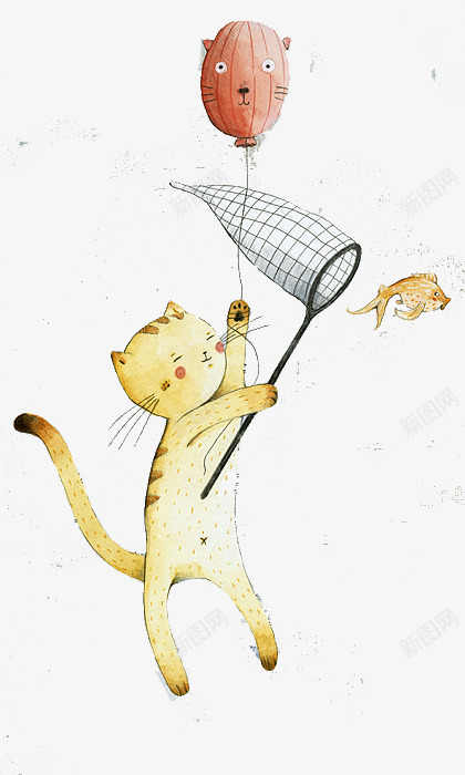抓鱼的小猫png免抠素材_新图网 https://ixintu.com 儿童插画 卡通 卡通人物 卡通动物 可爱 小猫 抓鱼 插画 故事插画
