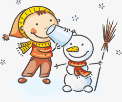 堆雪人儿童下雪入冬矢量图素材