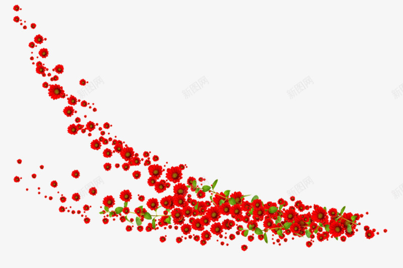 飘舞飞扬的鲜花png免抠素材_新图网 https://ixintu.com 漂浮的花 红色小花 绿色叶子 飞舞的小红花
