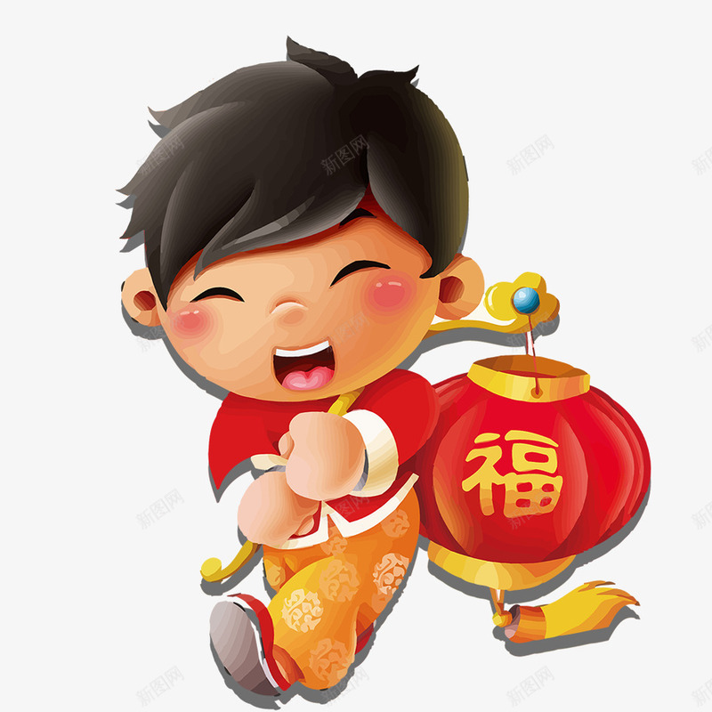 春节福娃psd免抠素材_新图网 https://ixintu.com 2018年 卡通 可爱 喜庆 庆祝 新年 春节 灯笼 狗年 福娃 福字灯笼 背景 装饰