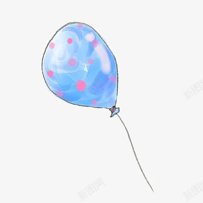 蓝色波点气球手绘卡通漂浮图png免抠素材_新图网 https://ixintu.com 卡通 手绘 气球 粉色波点 蓝色