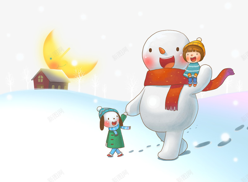 行走的圣诞节雪人背景png免抠素材_新图网 https://ixintu.com 圣诞节 孩童 行走 雪人