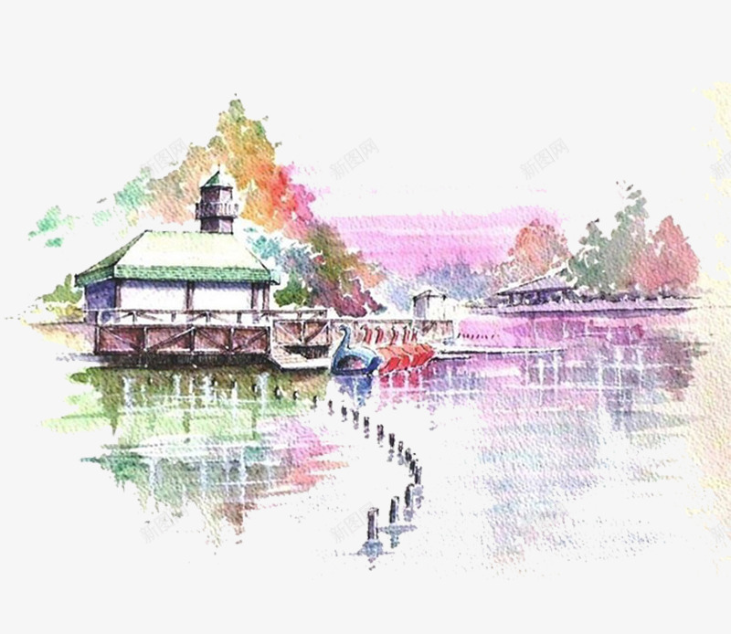 手绘水彩风景色png免抠素材_新图网 https://ixintu.com 手绘插画 水彩插画 水彩风景画