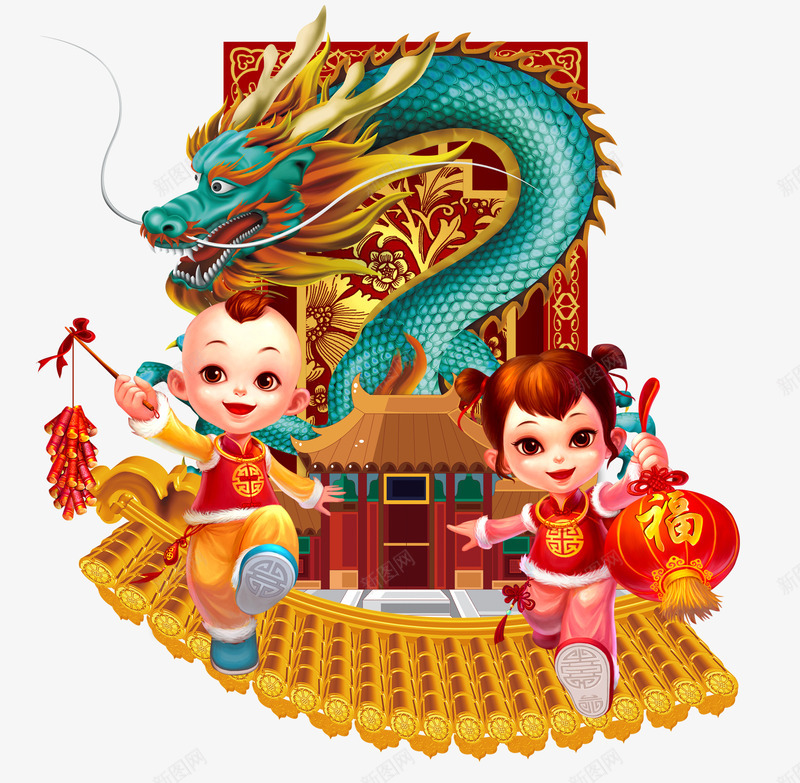 中国新年喜庆psd分层图png免抠素材_新图网 https://ixintu.com 古典建筑 古典花纹背景 喜迎春节 年末狂欢 新年 欢庆卡通儿童 欢庆新年 龙