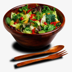 木质碗筷美味可口的蔬菜沙拉高清图片