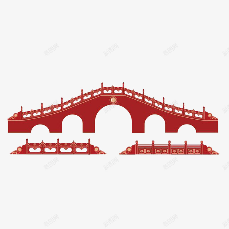 拱桥栏杆png免抠素材_新图网 https://ixintu.com 中国风 中式栏杆 红色