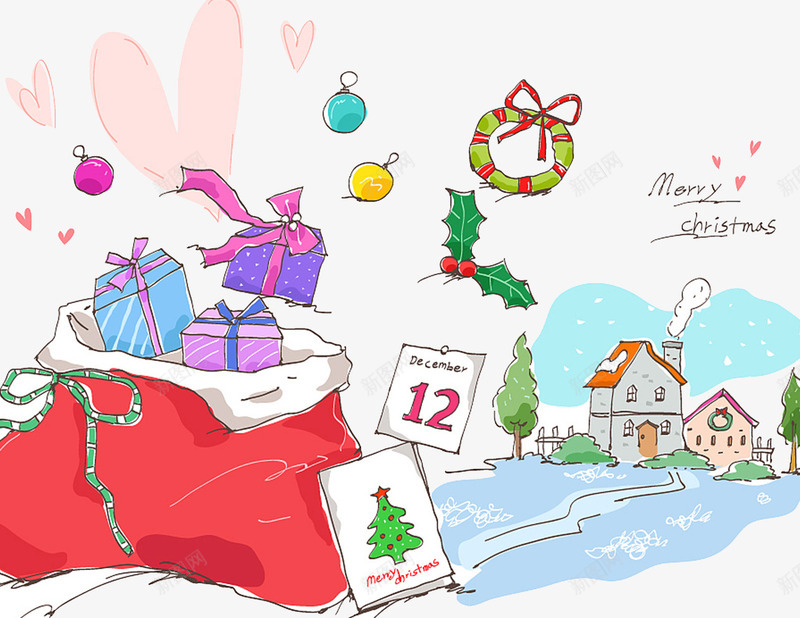 圣诞节小镇插画png免抠素材_新图网 https://ixintu.com 卡通 圣诞树 圣诞老人 圣诞节 圣诞节快乐 小镇 平安夜 插画 礼物盒 礼物袋子
