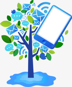 科技幻想儿童画手机树木高清图片