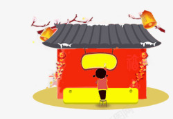中国风建筑春节门帘素材
