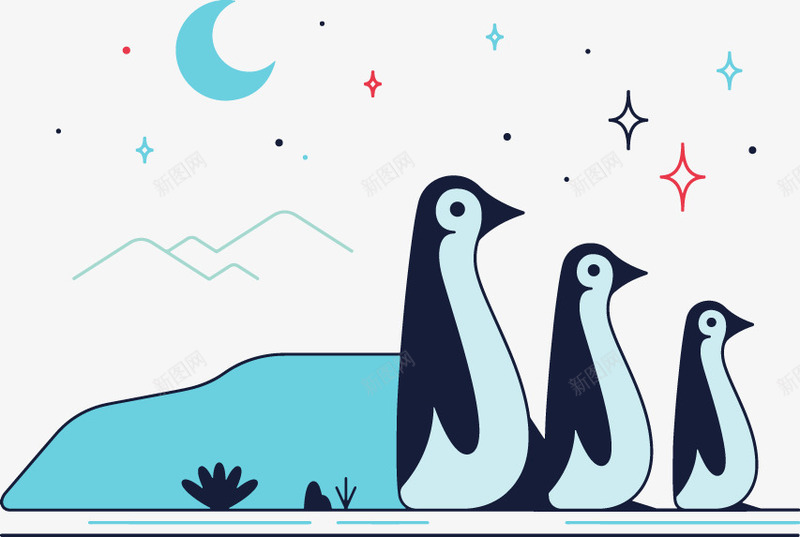 三只企鹅png免抠素材_新图网 https://ixintu.com 三只企鹅 企鹅 北极 月亮