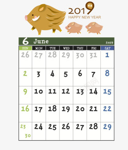 6月专用猪年日历6月专用高清图片