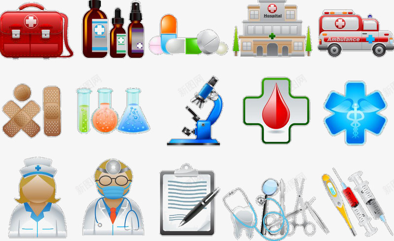 卡通医疗图标png_新图网 https://ixintu.com 医生 护士 显微镜