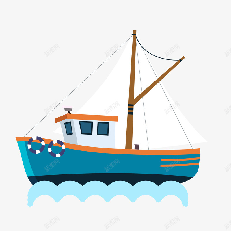 卡通蓝色帆船png免抠素材_新图网 https://ixintu.com 卡通帆船 卡通轮船 背景装饰 蓝色轮船