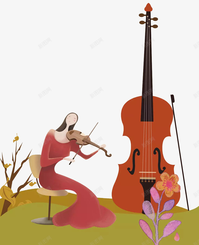 手绘大提琴png免抠素材_新图网 https://ixintu.com 卡通 大提琴 女士 手绘 拉提琴