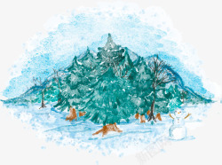 水彩手绘冬日景色素材