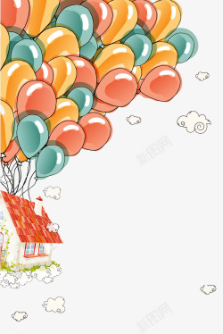 动画里面的小巧房屋卡通手绘房屋气球高清图片
