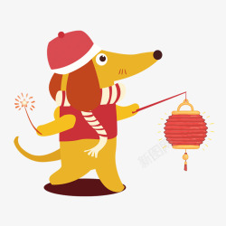 灯笼小狗提着灯笼的可爱小狗中国狗年元素高清图片