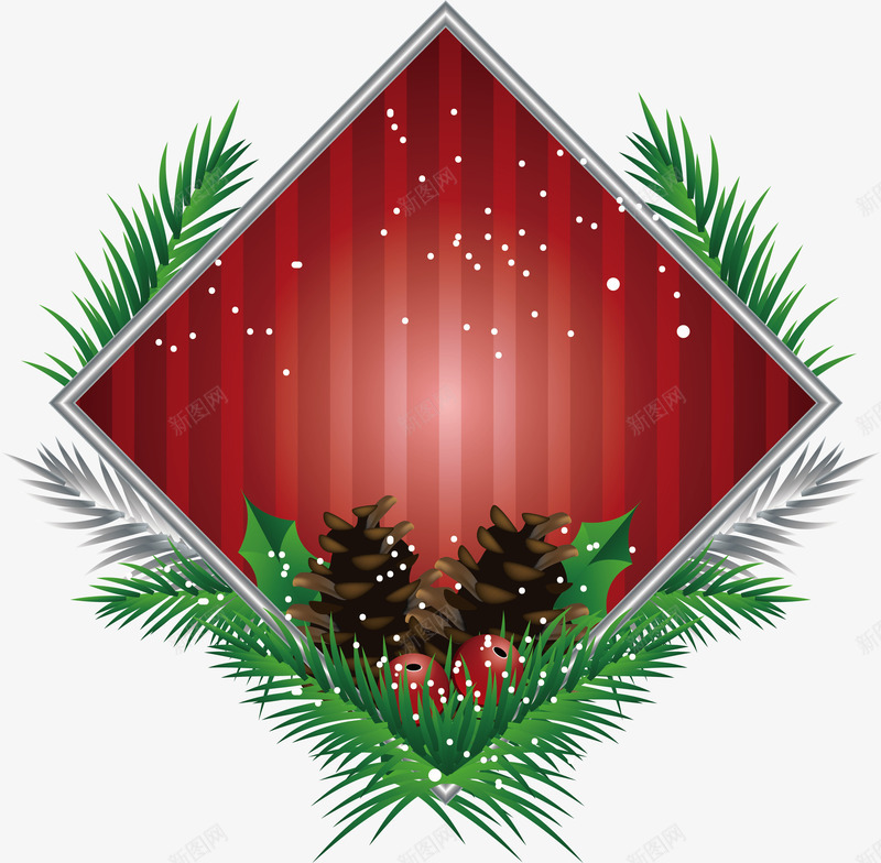 红色菱形圣诞标题框png免抠素材_新图网 https://ixintu.com 圣诞标题框 圣诞节 松枝边框 矢量png 红色标签 菱形边框