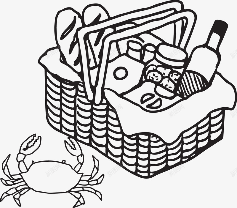 洗浴用品png免抠素材_新图网 https://ixintu.com 卡通 手绘 洗护用品 篮子 素描 螃蟹 黑色