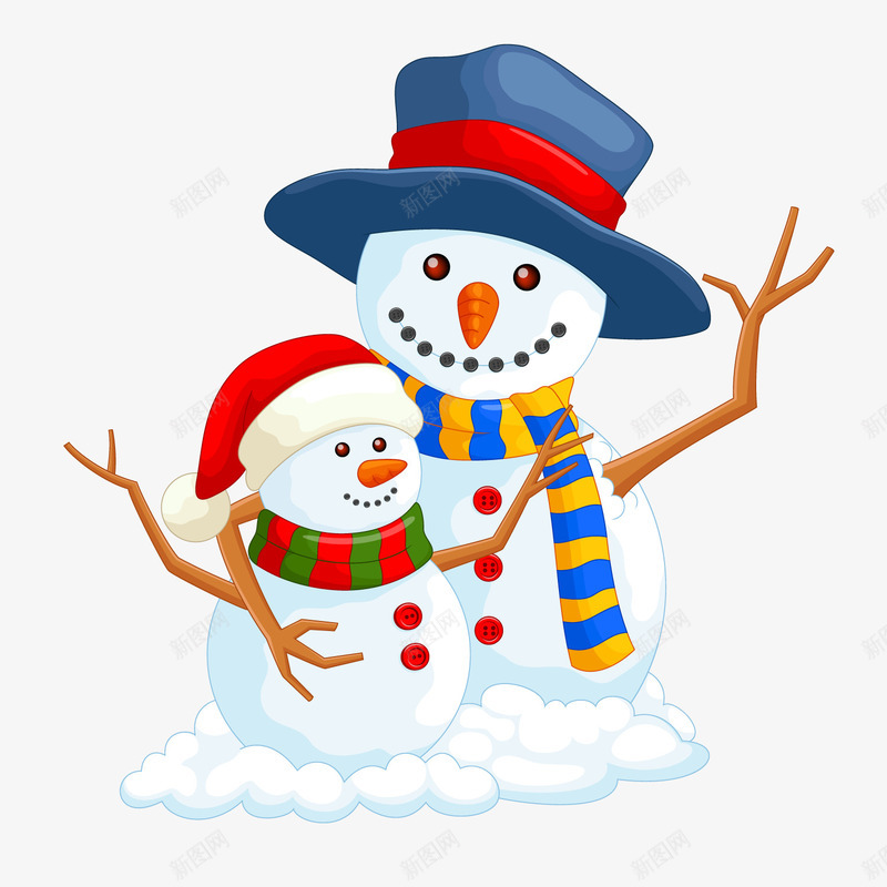 两个大小不一的雪人矢量图ai免抠素材_新图网 https://ixintu.com 下雪 两个雪人 亲子 圣诞帽 圣诞节 比大小 矢量图 礼帽 雪花