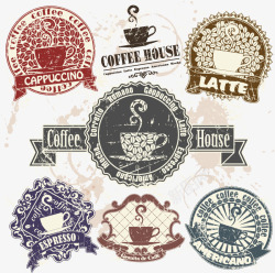 璞呜姳楗复古咖啡标签矢量图高清图片