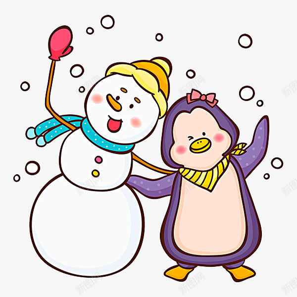 卡通雪孩子和企鹅png免抠素材_新图网 https://ixintu.com 冬天 卡通 和企鹅 微笑 欢快的企鹅 雪孩子 雪球装饰