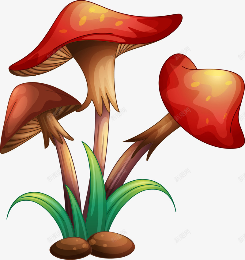 红色简约蘑菇小草png免抠素材_新图网 https://ixintu.com 免抠PNG 小草 植物 简约 红色 蘑菇 装饰图案