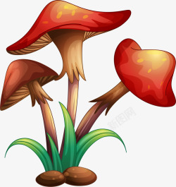 红色简约蘑菇小草素材