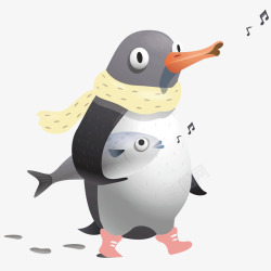 唱歌企鹅抱着鱼唱歌的企鹅矢量图高清图片
