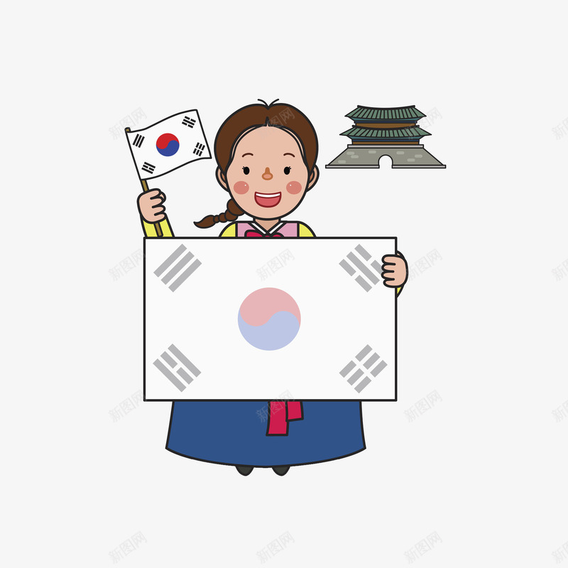 按韩国国旗的女孩png免抠素材_新图网 https://ixintu.com 人物 创意 可爱 多彩 女孩 微笑 手绘 韩国国旗