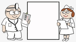 卡通写字板医生和护士在显示器前插画高清图片