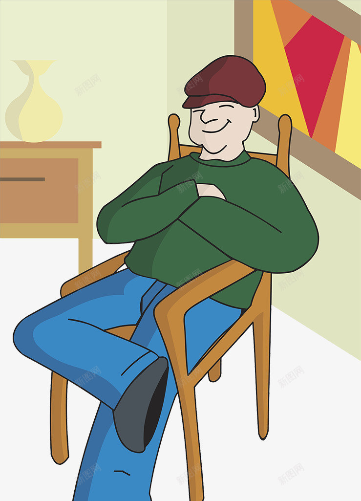 卡通人物双手抱胸坐在椅上的男人png免抠素材_新图网 https://ixintu.com 卡通人物 双人抱肩 双手抱胸 坐在椅上 微笑 男人 翘着腿