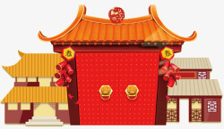 红砖墙背景图2018狗年春节古典建筑插画高清图片