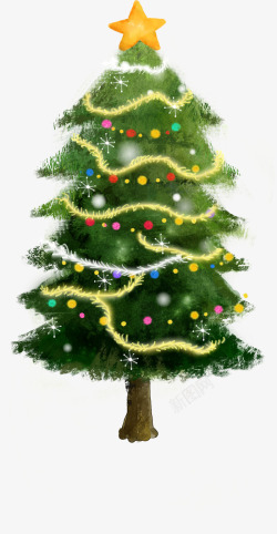 手绘冬季圣诞树星星素材